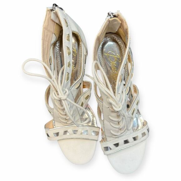 BEACON Women’s Beige Lace-Up Cutout Studded Heels Size 9M - Picture 8 of 9